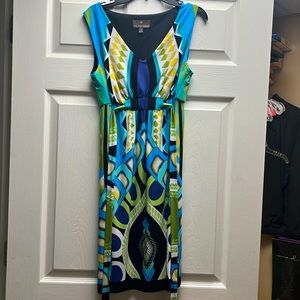 Turquoise, green, and black summer dress. Size 4.